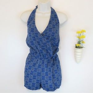 Madewell Blue Cotton Halter Shorts Romper XS